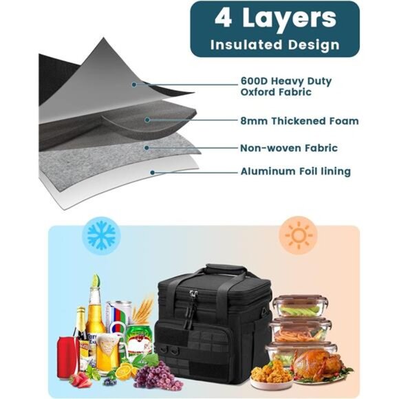 Tactical Lunch Bag,20L Large Heavy Duty DoubleDeck Insulated Lunch Box Leakproof - Picture 5 of 8